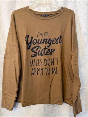 LILICLOTH Tan Long-Sleeve Graphic Tee - "I'm the Youngest Sister"